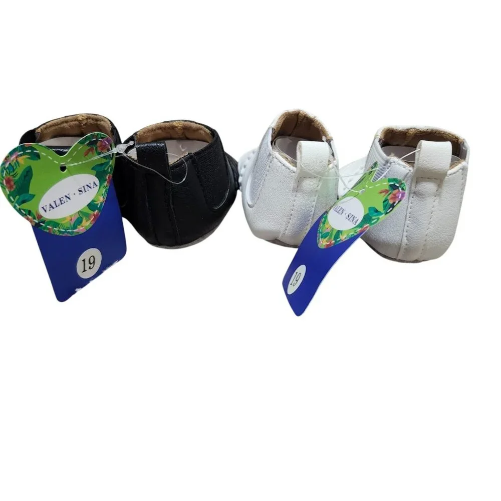 LOT OF 2 Toddler Size 3 Girl Shoes Soft Sole Anti-slip Sneakers Black‎ White